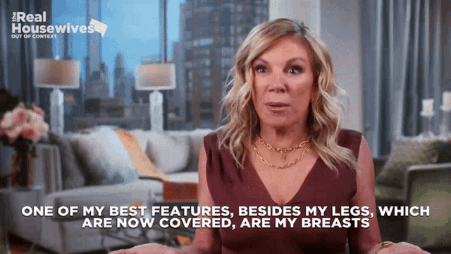 a woman says one of her best features besides her legs is her breasts