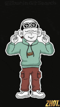 a cartoon of a man wearing a hoodie that says zhot