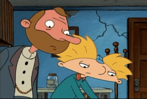 a cartoon of a man with a beard standing next to a boy