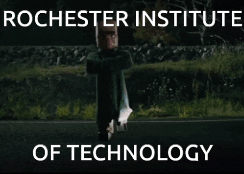 a poster for the rochester institute of technology shows a plane flying over a forest