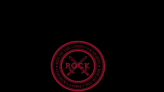 a logo for the rise of the christ 's knights shows two crossed swords in a red circle