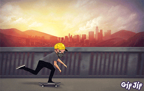 a cartoon drawing of a person riding a skateboard with the words gif jif below it