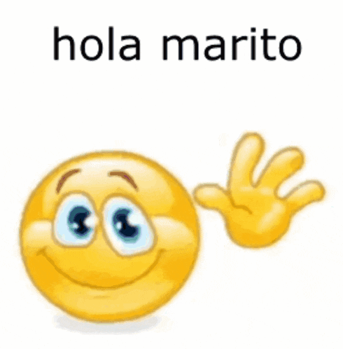 a yellow smiley face with a hand waving and the words hola marito below it .