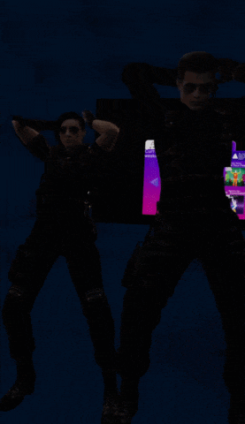 a man and a woman are dancing in front of a tv
