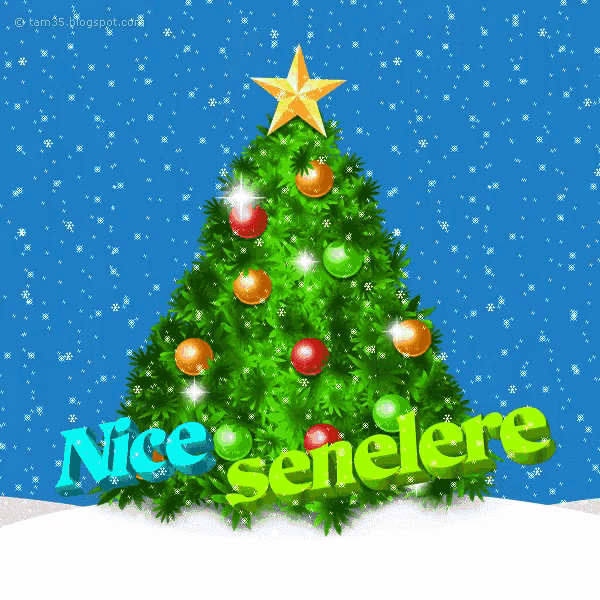 a christmas tree with a star on top of it and the words nice senelere below it