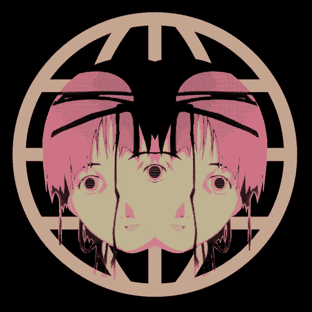 a drawing of a girl with pink hair and a black background
