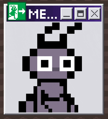 a pixel art drawing of a bug with a sign above it that says " me "