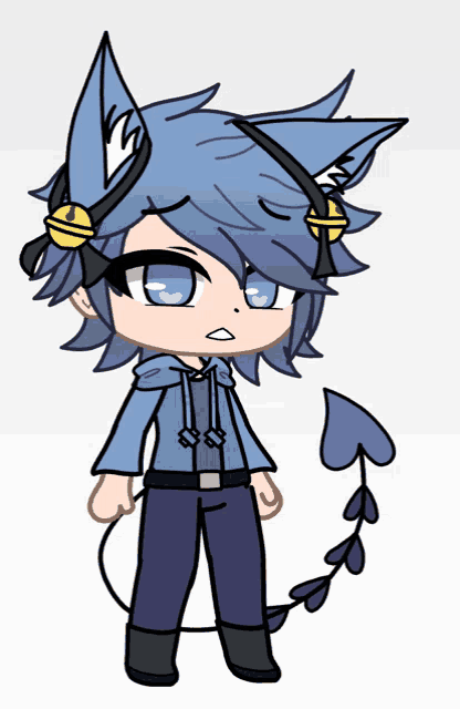 a drawing of a boy with blue hair wearing a blue hoodie