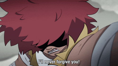 a cartoon character with red hair is saying i 'll never forgive you