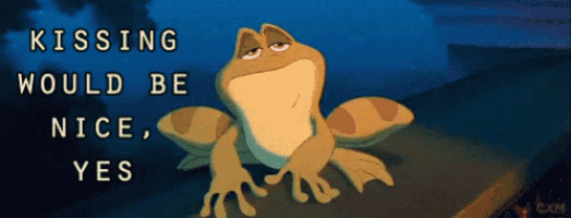 a picture of a frog with the words kissing would be nice yes below it