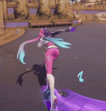 a video game character is flying through the air while playing a musical instrument
