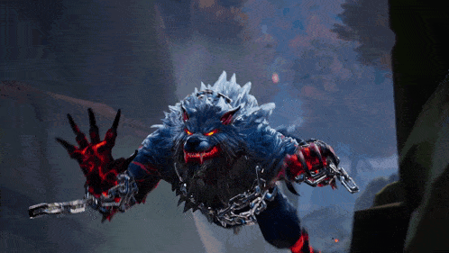 a werewolf with chains around it 's neck is holding a gun