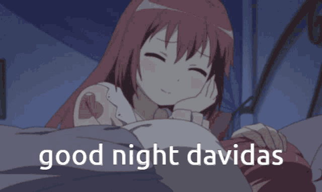 a picture of a girl sleeping with the words good night davidas written below her