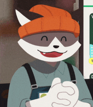a cartoon of a raccoon wearing an orange hat