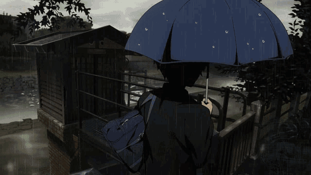 a person holding an umbrella in the rain with a reflection of a person in the background