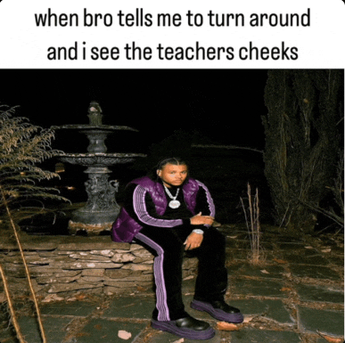 a man is sitting in front of a fountain with the caption when bro tells me to turn around