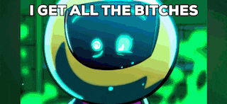 a cartoon character with the words i get all the bitches