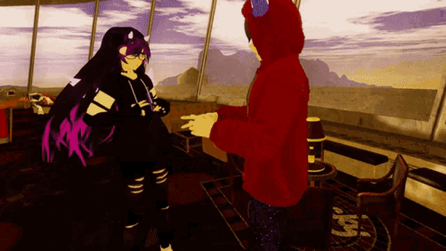 a couple of anime characters standing next to each other