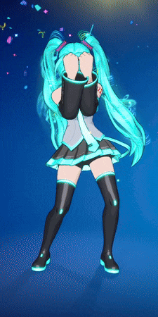 hatsune miku is dancing in a video game with her hands in the air