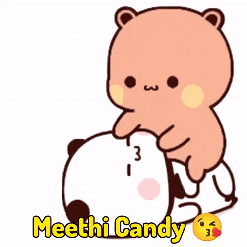 a cartoon of a bear laying on another bear with the words meethi candy below it