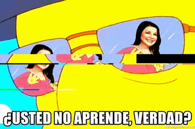 a cartoon character wearing sunglasses with the words " usted no aprende verdad "