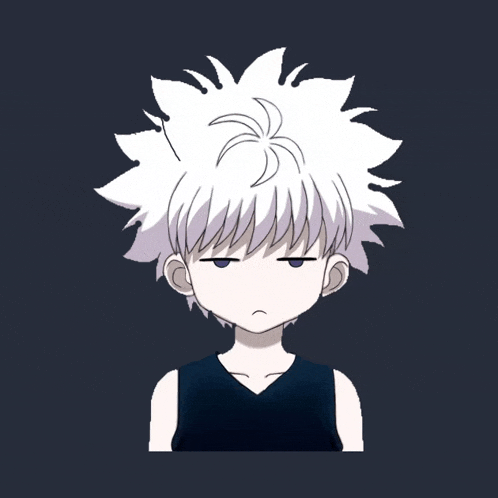 a cartoon character with white hair and a black shirt