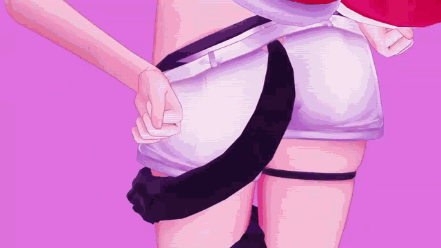 a person holding another person 's butt with a black tail on it