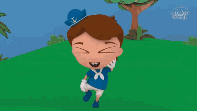 a cartoon of a boy wearing a sailor outfit and a hat with an anchor