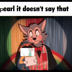 a cartoon of a wolf holding a piece of paper that says " pearl it doesn 't say that "