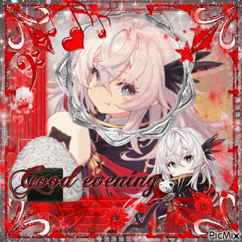 a picture of a girl with the words good evening