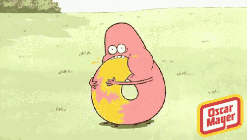 a cartoon character with oscar mayer written on the bottom right