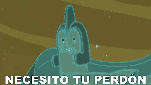 a cartoon character is crying and the words necesito tu perdon are below it