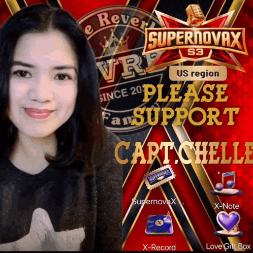 a woman is standing in front of a supernovax advertisement