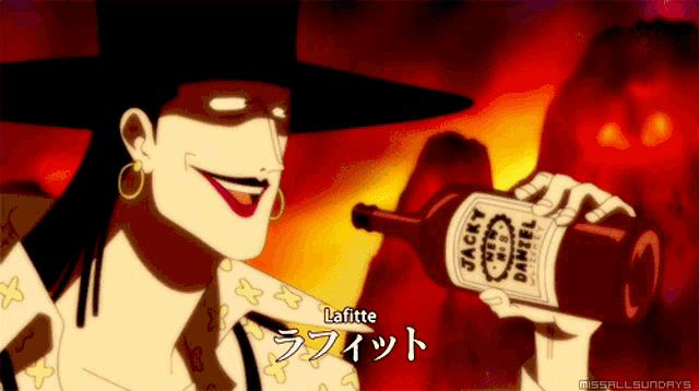 a woman in a hat is holding a bottle of jack daniels