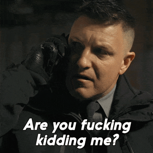 a man talking on a cell phone with the words " are you fucking kidding me "