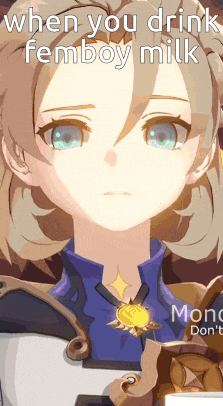 a cartoon of a girl with the words " when you drink femboy milk " on the bottom