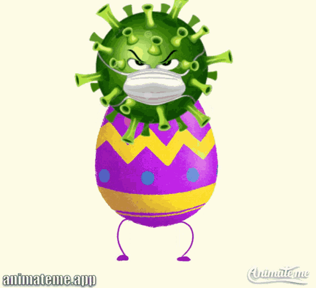 a cartoon of an easter egg wearing a face mask by animateme.app