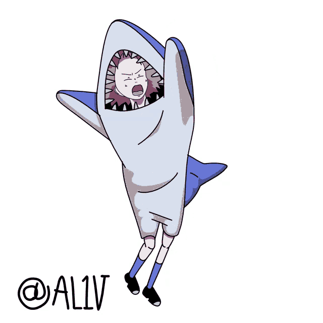 a drawing of a girl dressed as a shark with the hashtag @allv