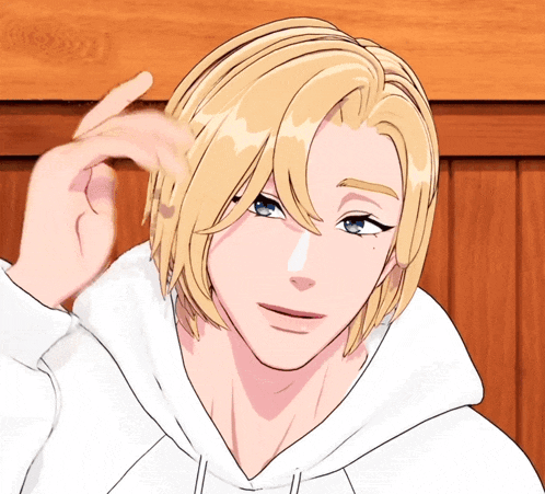 a cartoon of a man with blonde hair and blue eyes