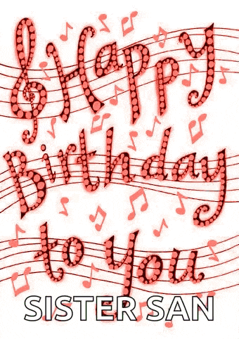a happy birthday card for a sister with green music notes and a treble clef .