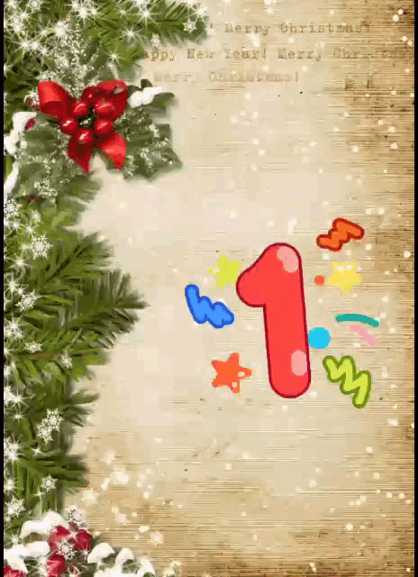 a christmas greeting card with the number 1 in the center