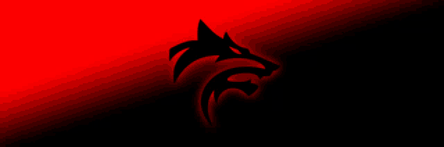 a silhouette of a wolf head on a red and black background