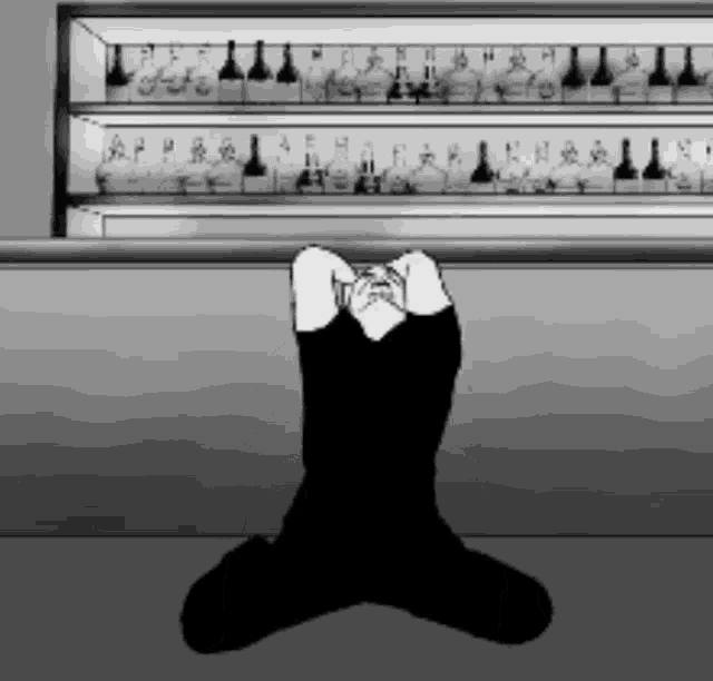 a black and white drawing of a woman laying on a bar