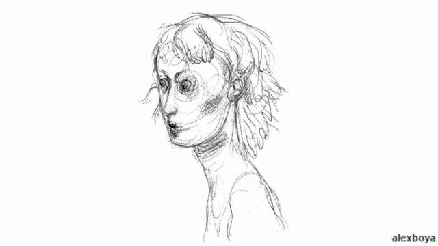 a black and white drawing of a woman 's face and neck