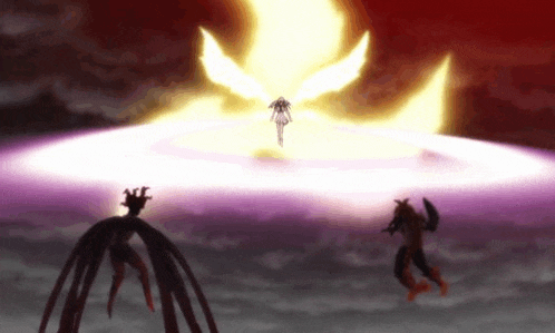 a group of anime characters are fighting each other in a battle .