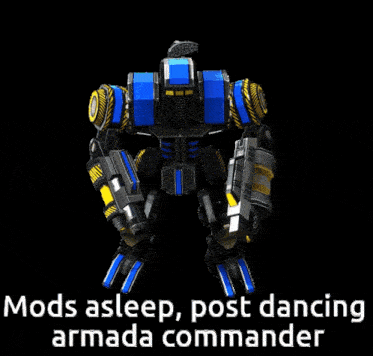 a robot is dancing with the words mods asleep post dancing armada commander below it