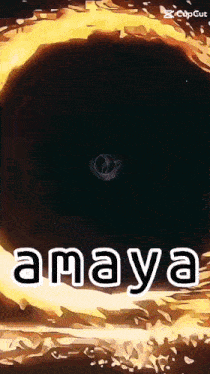 a cartoon drawing of a black hole with the word amaya on it