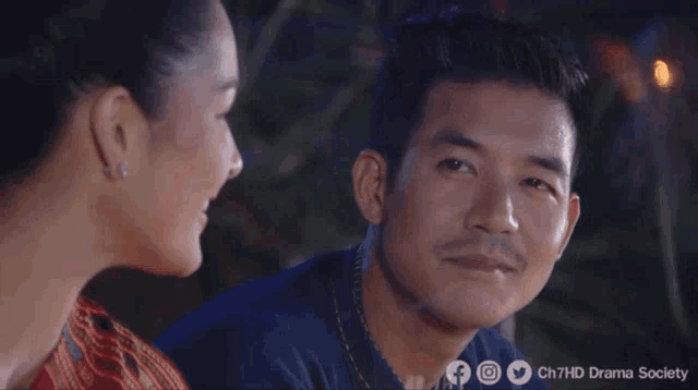 a man and a woman are looking at each other with the words ch7hd drama society on the bottom right