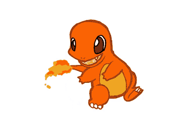 a cartoon drawing of a small orange lizard with a fire tail