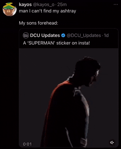a man in a superman costume has a superman sticker on his insta